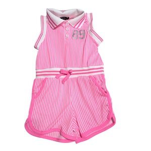 Girls Pink White Striped Sleeveless Polo Romper Silver 89 Glitter Size 5/6